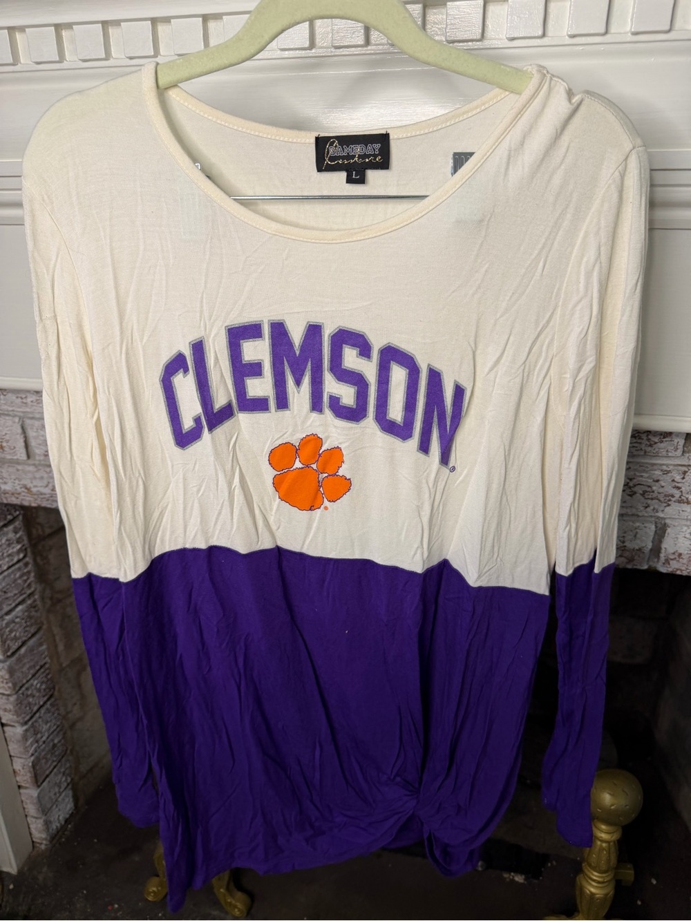 Clemson Two-Tone Long Sleeve Tee - Cream & Purple